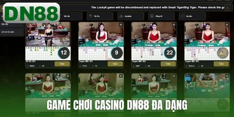Game chơi Casino DN88 đa dạng